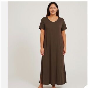 Women's Pure Jill J.Jill  Mocha Brown Maxi T-Shirt Dress Pima Cotton Pockets S